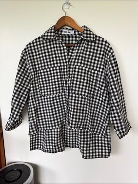 Red Sky Gingham 3/4 sleeve cotton button down shirt